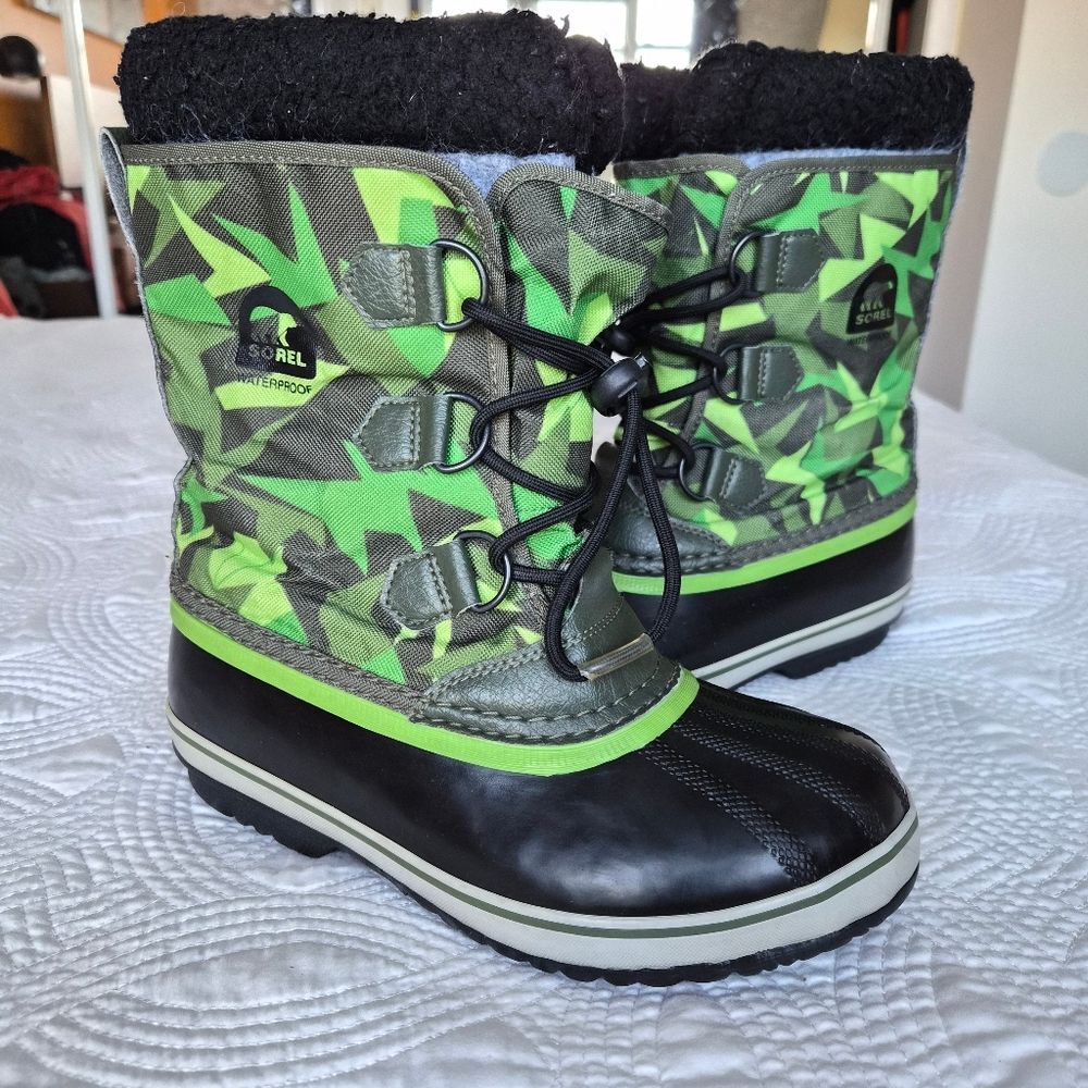 VGUC Sorel Yoot Pac Boots Black Green Boot Sz 5 Waterproof Winter